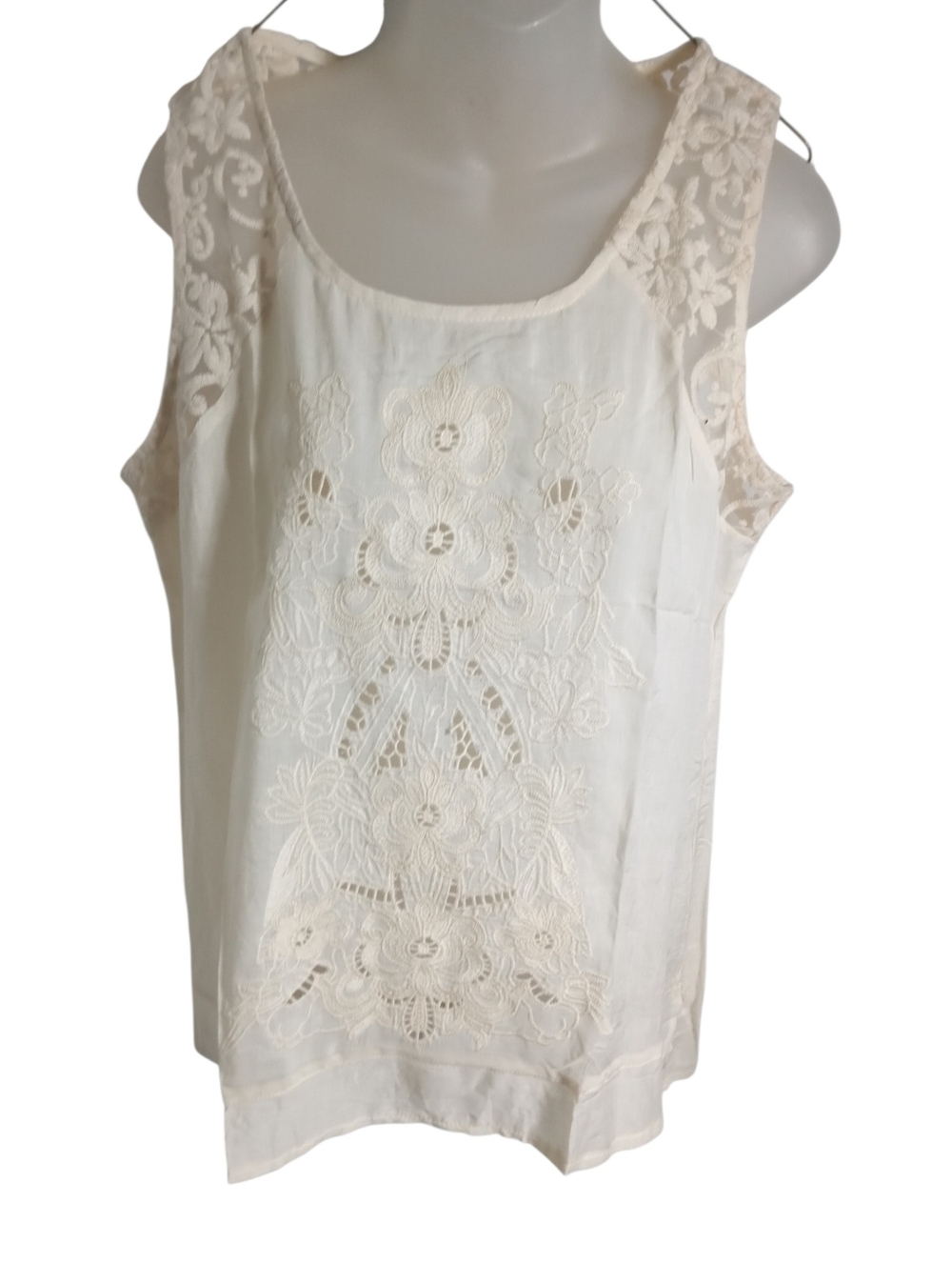 Forgotten Grace Lace Embroidered Tank Top Sheer Boho Sleeveless Cream Blouse L - Picture 2 of 7